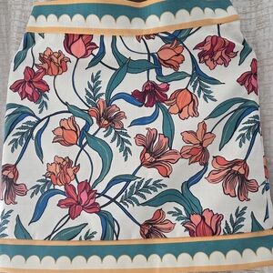Boston Proper Floral Mini Skirt - Orange and Green